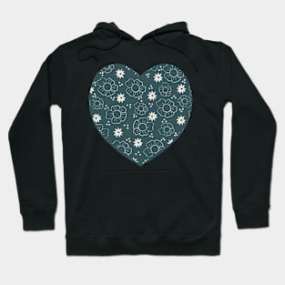 Botanical Teal and White Pattern Hoodie